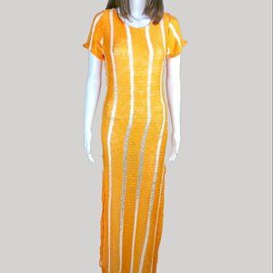 Oookies Wear Handmade Orange/White Vertical Stripe Maxi Knit Dress
